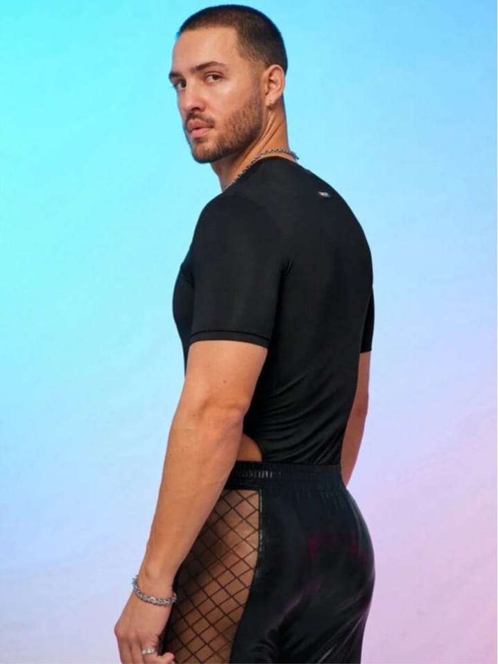 Men's Mesh Patchwork Short Sleeve Bodysuit